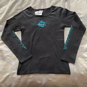 NWT Crazy Shirts Hawaiian Print Long-sleeved Baby Rib Tee shirt Sz S Black